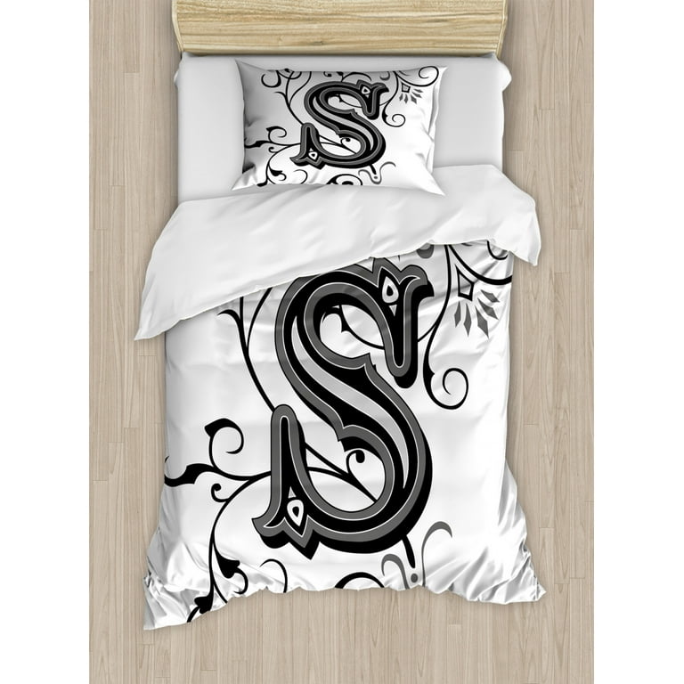 Letter S Twin Size Duvet Cover Set, Monochrome Letter from