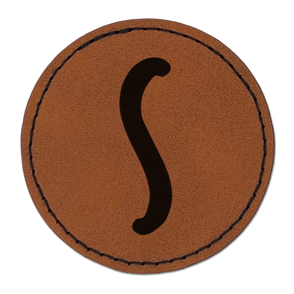 Letter S Uppercase Felt Marker Font 2.5" Faux Leather Round Engraved Iron-On Patch - Brown