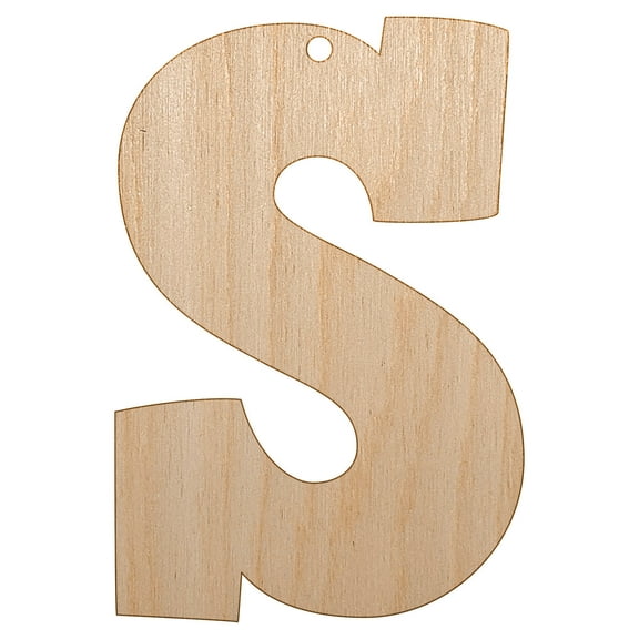 Letter S Uppercase Fun Bold Font Wood Holiday Christmas Tree Ornament Unfinished DIY Pre-Drilled Craft