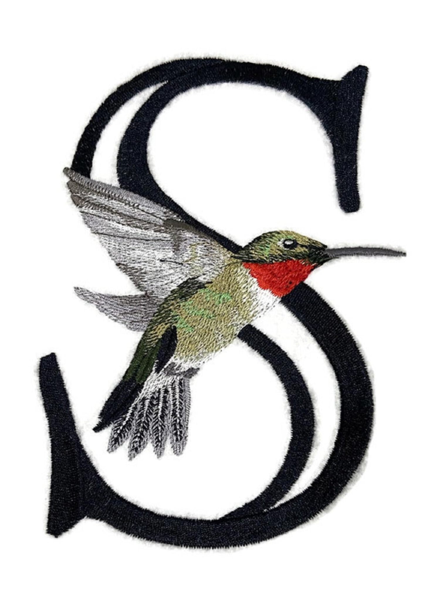 Letter S and Ruby Throated Embroidered Iron On/Sew Patch (4.68" x 6.39")]