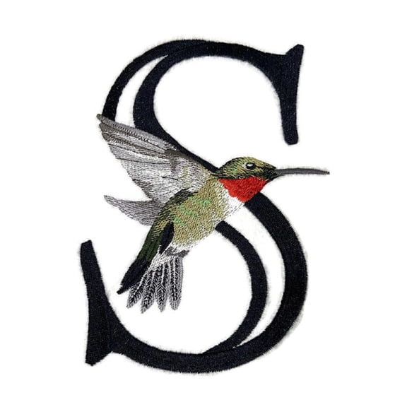 Letter S and Ruby Throated Embroidered Iron On/Sew Patch (4.68" x 6.39")]