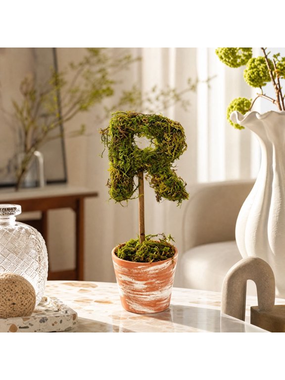Letter Shaped Desktop Potted Plant, Faux Floral Plastic Planter with Dried Flowers, Personalized Alphabet Decorative Ornament for Living Room, Office, Wedding Event, Indoor Display