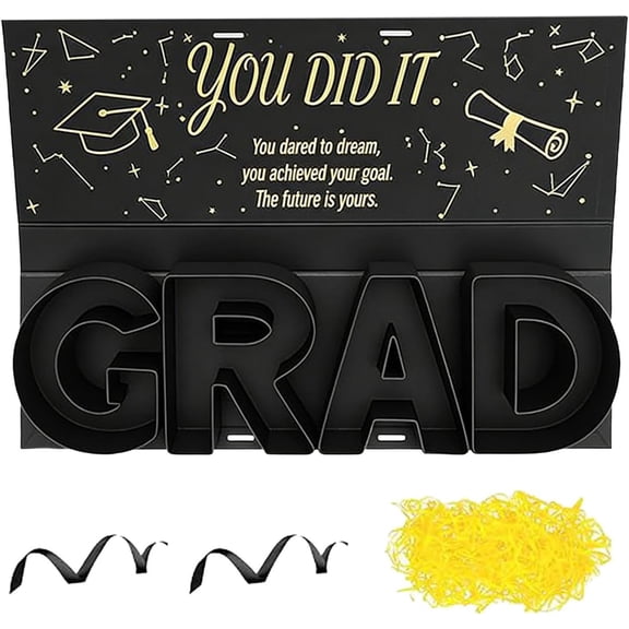Letter Shaped Graduation Gift Boxes 2026, Fillable Cardboard with Ribbon & Raffia, DIY Class of 2026 Party Supplies for College (Black)