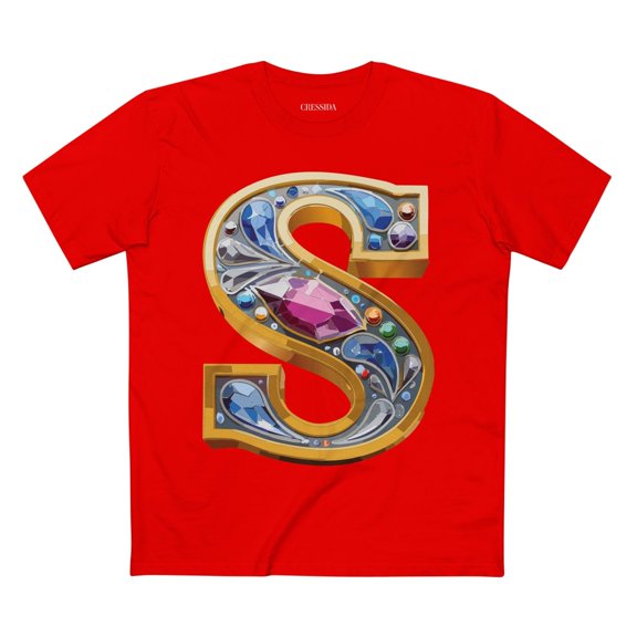 Letter S Graphic Design Tee Unisex 100 Cotton With Antique Gold Letters Artwork T-Shirt