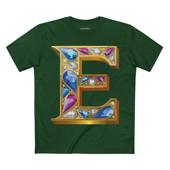 Letter E Graphic Design Tee Unisex 100 Cotton With Antique Gold Letters Artwork T-Shirt
