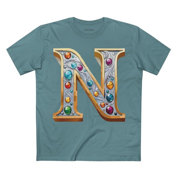 Letter N Graphic Design Tee Unisex 100 Cotton With Antique Gold Letters Artwork T-Shirt