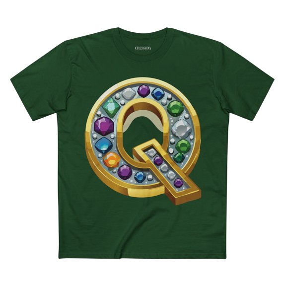 Letter Q Graphic Design Tee Unisex 100 Cotton With Antique Gold Letters Artwork T-Shirt