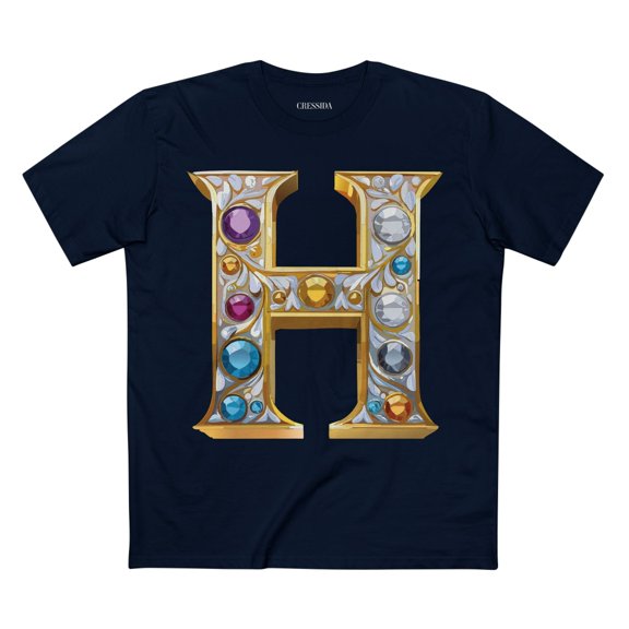 Letter H Graphic Design Tee Unisex 100 Cotton With Antique Gold Letters Artwork T-Shirt