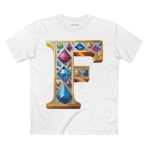 Letter F Graphic Design Tee Unisex 100 Cotton With Antique Gold Letters Artwork T-Shirt