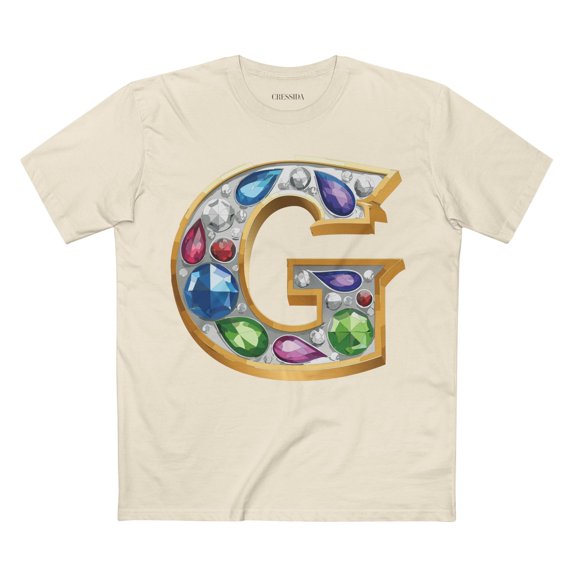 Letter G Graphic Design Tee Unisex 100 Cotton With Antique Gold Letters Artwork T-Shirt