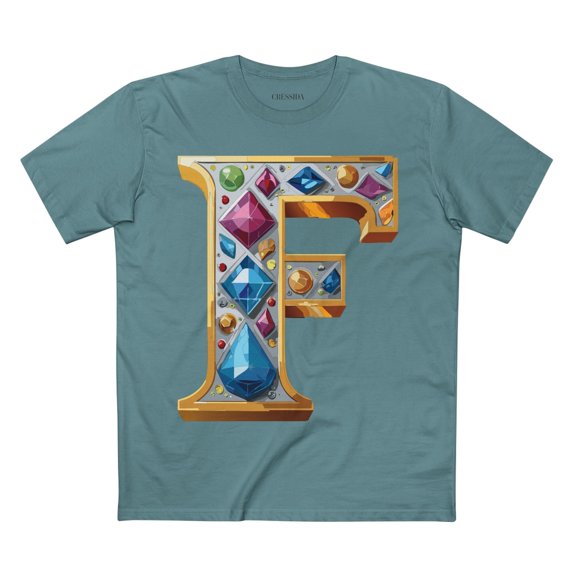 Letter F Graphic Design Tee Unisex 100 Cotton With Antique Gold Letters Artwork T-Shirt