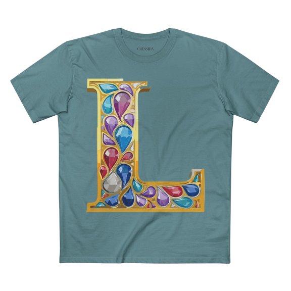 Letter L Graphic Design Tee Unisex 100 Cotton With Antique Gold Letters Artwork T-Shirt