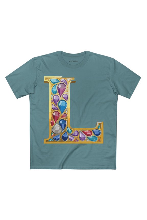 Letter L Graphic Design Tee Unisex 100 Cotton With Antique Gold Letters Artwork T-Shirt