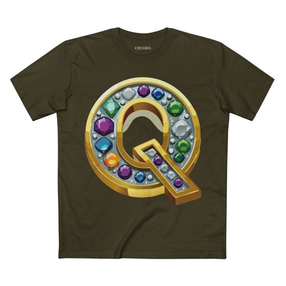 Letter Q Graphic Design Tee Unisex 100 Cotton With Antique Gold Letters Artwork T-Shirt