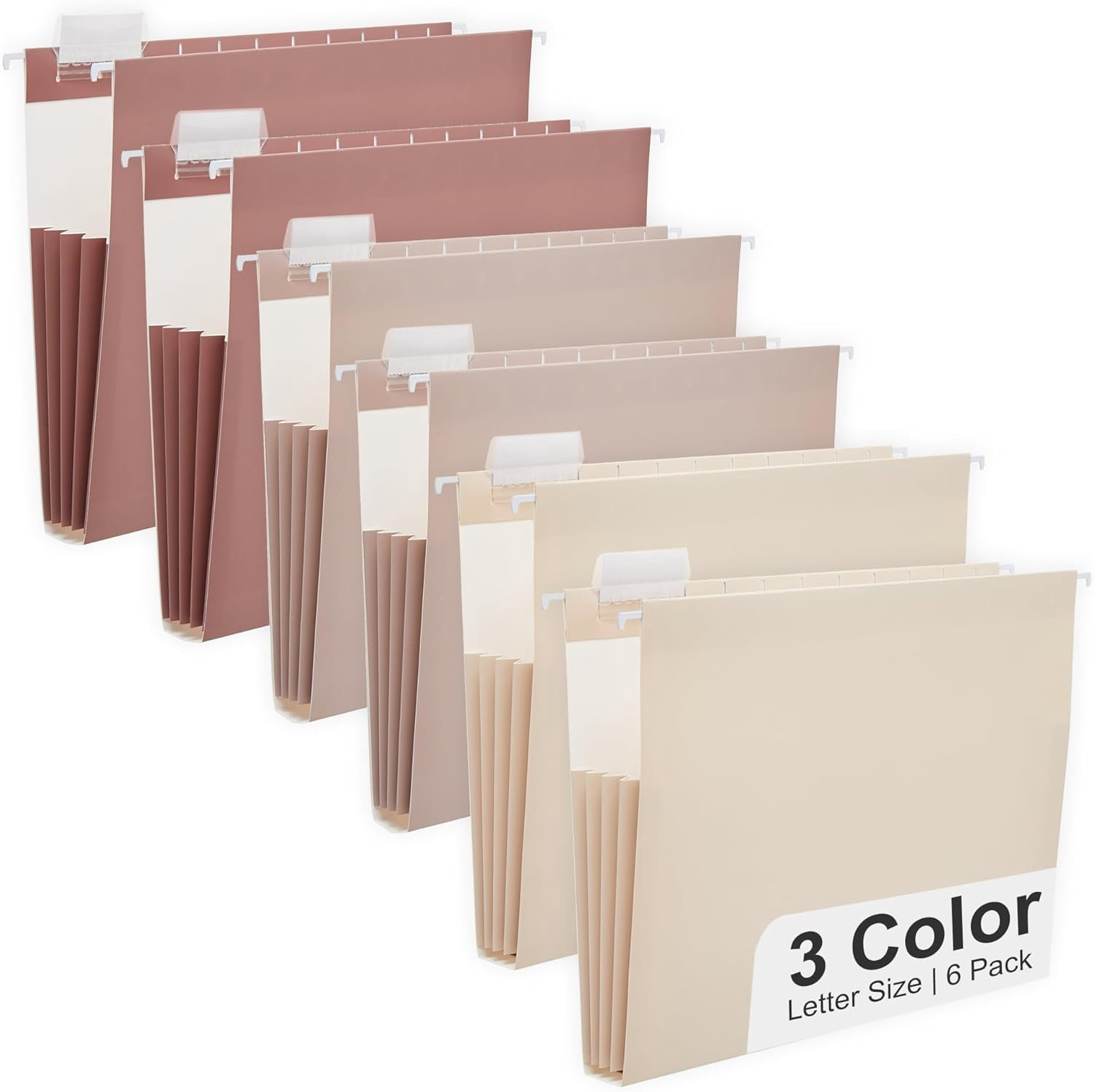 Letter Size - 6 Pack Extra Capacity Hanging File Folders Accordion Decorative File Folder Cute Colored Hanging Folder Organizer for Office Home with 1/5-Cut Adjustable Tabs, Mocha Color