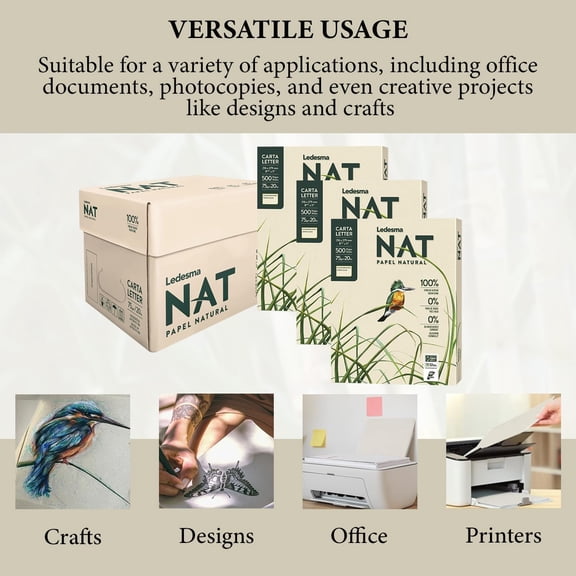 Letter Size (8.5"x11") Natural Sugarcane Pulp Printer Paper, For All Office And Photocopy Printers, Designs, Crafts (3 Reams (1500 Sheets))$$Office