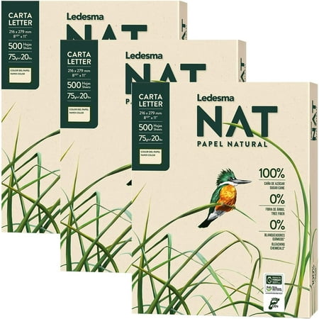 Letter Size 8.5"x11" Sugarcane Pulp Printer Paper - 75 GSM, Unbleached Paper Multipurpose Copy Printer Paper - for All Office & Photocopy Printers, Designs, Crafts (3 Reams -1500 Sheets)