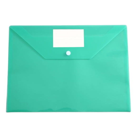 Letter Size Clear Plastic Document Envelopes with Label Pockets for Home Office School & Business Organization,Waterproof PP Material Snap Closure Transparent Visible Portable,Green,9.3x12.8"