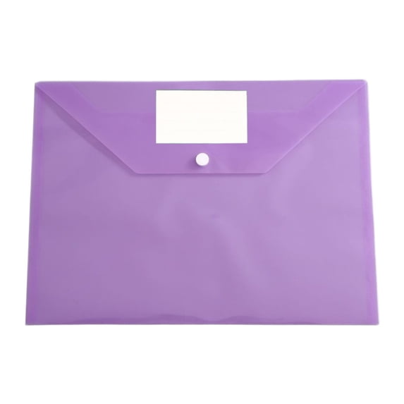 Letter Size Clear Plastic Document Envelopes with Label Pockets for Home Office School & Business Organization,Waterproof PP Material Snap Closure Transparent Visible Portable,Purple,9.3x12.8"