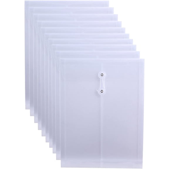 Letter Size Clear Poly Envelopes with String Closure 10 Pack, Plastic Envelope Folders Top Opening