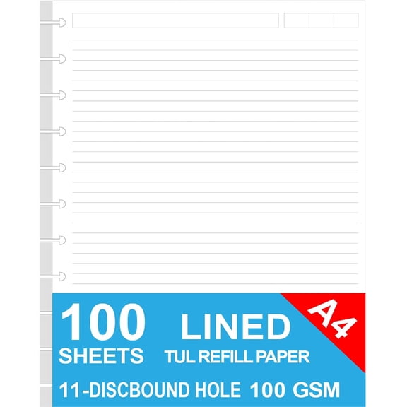 Letter Size Discbound Refill Paper, Disc Paper for TUL Custom Note-Taking System Discbound Planner Inserts, 100 Sheets/200 Pages, White Disc, Lined, Arc Papers Refills 8.5 x 11 IN