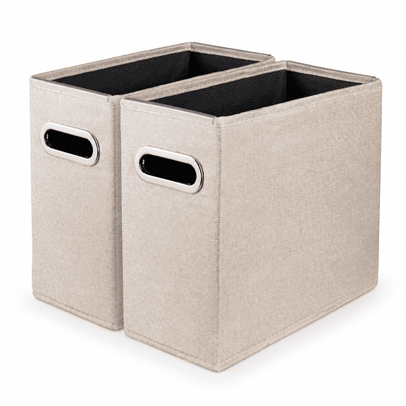 Letter Size File Organizer, File Folders Organizer, Fabric Storage Box, Collapsible Paper Organizer with Metal Handle, Smooth PVC Rails, Only Box (Beige)