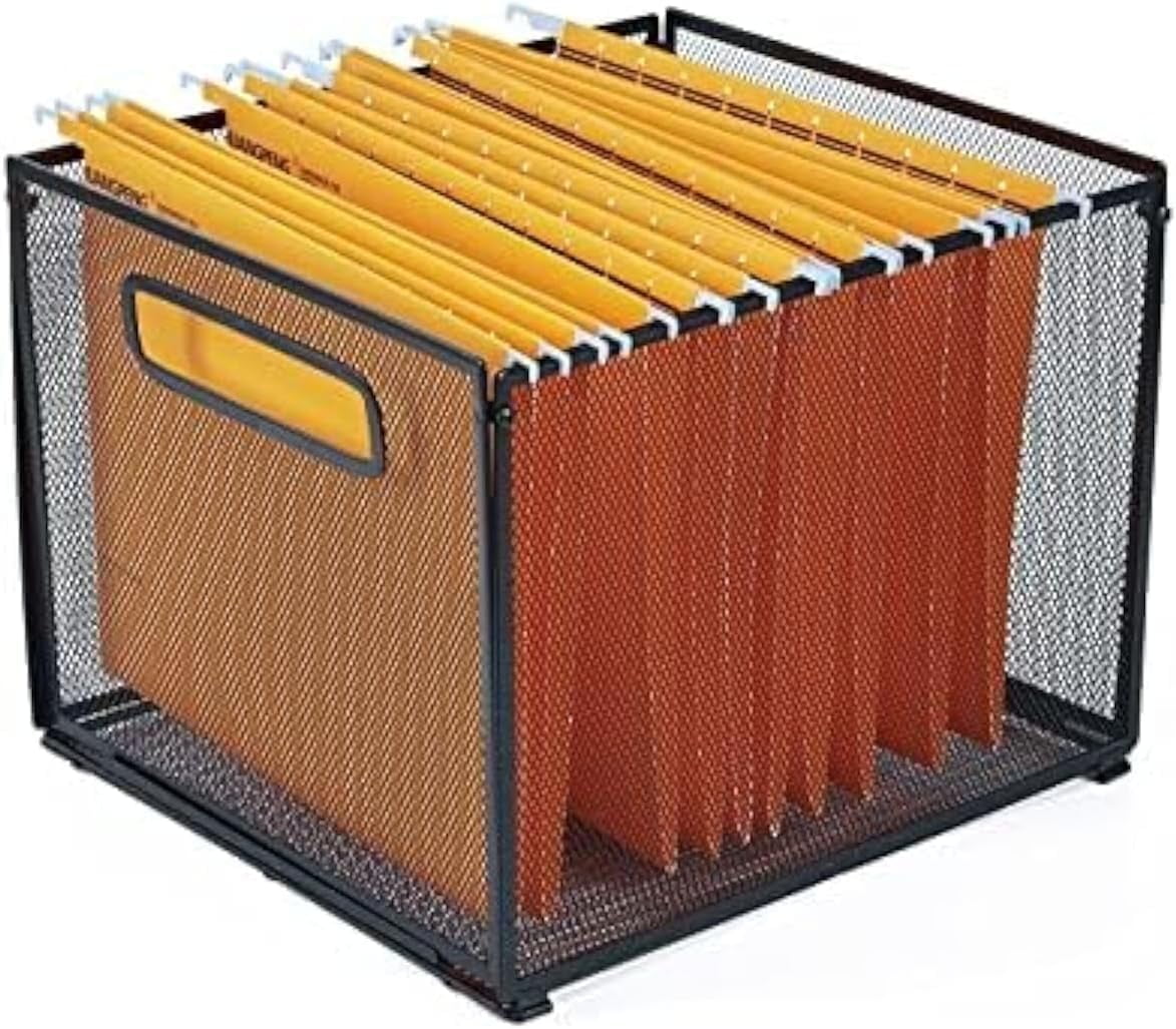SETTFRFE Letter Size Hanging Folder Organizer,Metal Mesh File Box,Office Baskets,Black