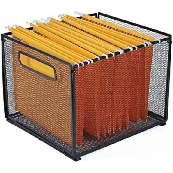 SETTFRFE Letter Size Hanging Folder Organizer,Metal Mesh File Box,Office Baskets,Black