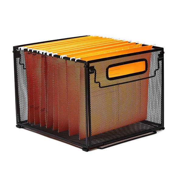 Letter Size Metal Hanging File Folder Organizer Crate Basket,Mesh File Folder Holder & Filing Box with Handle,Stackable Rack for Office Supplies,Home