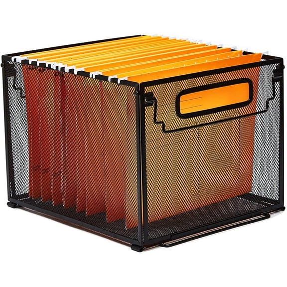 Letter Size Metal Mesh Hanging File Folder Organizer Crate Basket, Black