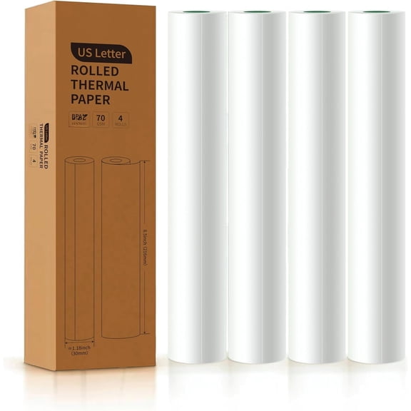 Letter Size Quick-Dry Thermal Printer Paper 8.5''x11'', 4 Rolls,  Clear Printing, Compatible  Portable Printers (4 Rolls | 8.5''x23')