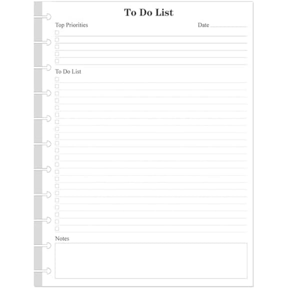 Letter Size TUL Discbound To Do List Refills, 11 Disc Daily Planner Insert, 100Sheets / 200Pages To Do Paper, 100gsm White Paper, 8.5'' x 11''