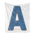 thumbnail image 1 of Letter a Soft Flannel Fleece Throw Blanket, Blue Colored Uppercase with Jeans Textile Themend Stitches Image Print, Cozy Plush for Indoor and Outdoor Use, 70" x 90", Blue Yellow, by Ambesonne, 1 of 6
