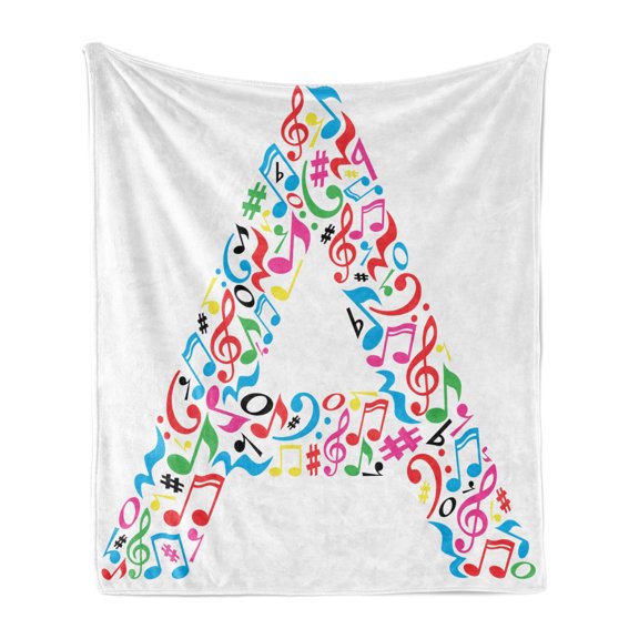 Letter a Soft Flannel Fleece Throw Blanket, Graphic Composition with Do Re Mirt Letter Lively Colors Inspirational, Cozy Plush for Indoor and Outdoor Use, 50" x 60", Multicolor, by Ambesonne
