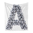 thumbnail image 1 of Letter a Soft Flannel Fleece Throw Blanket, Realistic Soccer Balls in Form of Capital Sports Play League Competition Theme, Cozy Plush for Indoor and Outdoor Use, 50" x 60", Black White, by Ambesonne, 1 of 5
