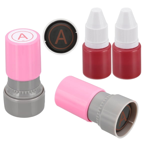 Letter Stamps Self Inking, 2Pcs Character A Alphabet Teacher Stamp Initial Stamp Mini Ink Stamp for Class Notebook Scrapbooking DIY Craft, Pink