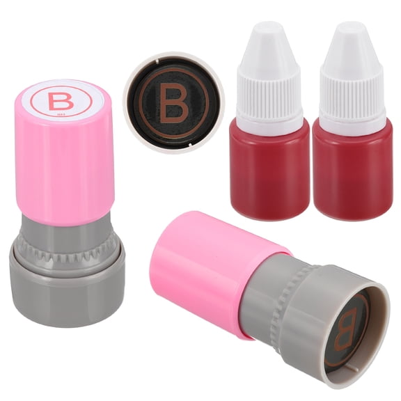 Letter Stamps Self Inking, 2Pcs Character B Alphabet Teacher Stamp Initial Stamp Mini Ink Stamp for Class Notebook Scrapbooking DIY Craft, Pink