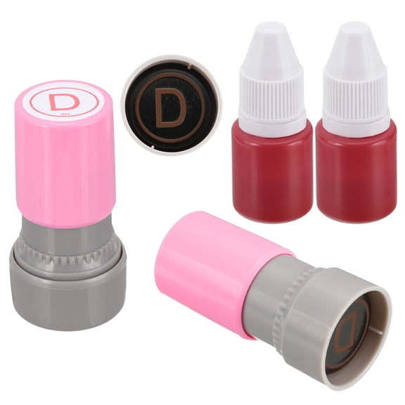 Letter Stamps Self Inking, 2Pcs Character D Alphabet Teacher Stamp Initial Stamp Mini Ink Stamp for Class Notebook Scrapbooking DIY Craft, Pink