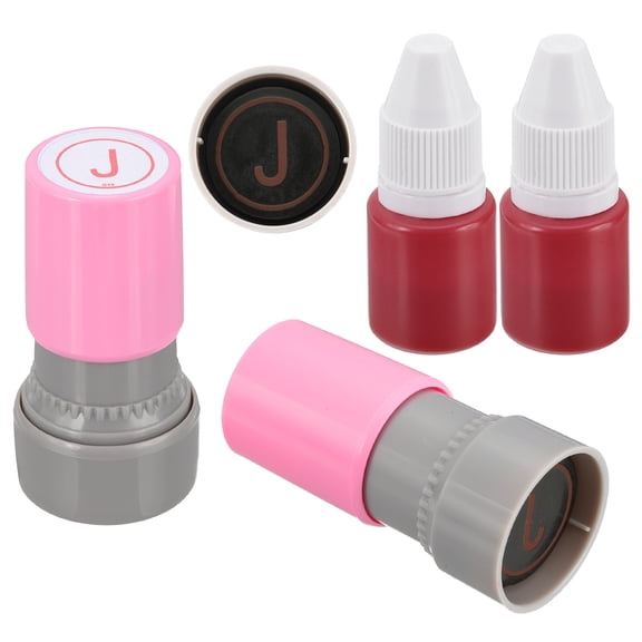Letter Stamps Self Inking, 2Pcs Character J Alphabet Teacher Stamp Initial Stamp Mini Ink Stamp for Class Notebook Scrapbooking DIY Craft, Pink