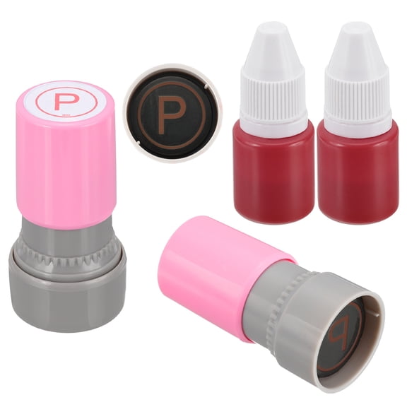 Letter Stamps Self Inking, 2Pcs Character P Alphabet Teacher Stamp Initial Stamp Mini Ink Stamp for Class Notebook Scrapbooking DIY Craft, Pink