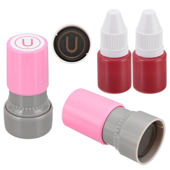 Letter Stamps Self Inking, 2Pcs Character U Alphabet Teacher Stamp Initial Stamp Mini Ink Stamp for Class Notebook Scrapbooking DIY Craft, Pink
