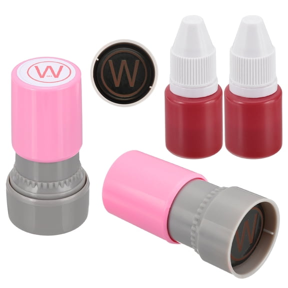 Letter Stamps Self Inking, 2Pcs Character W Alphabet Teacher Stamp Initial Stamp Mini Ink Stamp for Class Notebook Scrapbooking DIY Craft, Pink