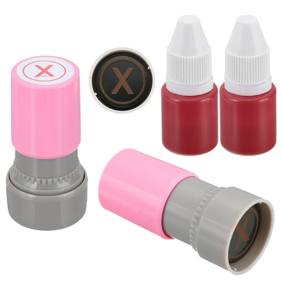 Letter Stamps Self Inking, 2Pcs Character X Alphabet Teacher Stamp Initial Stamp Mini Ink Stamp for Class Notebook Scrapbooking DIY Craft, Pink