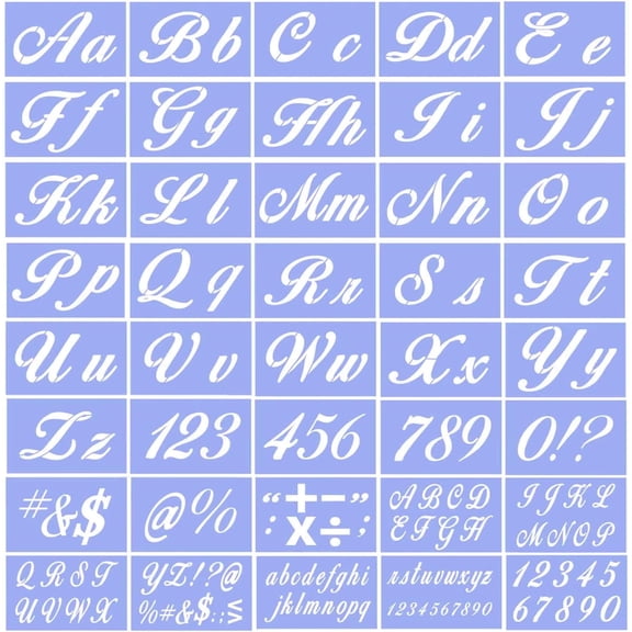 Letter Stencils for Painting on Wood - Alphabet With Calligraphy Large Font and Cursive Letters, Numbers, Signs - Reusable Plastic Art Craft Stencil Kit