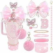 Accessories Set for Stanley Cup,Letter Stickers Bling Straw Topper for 40/30/20 oz Tumbler Bow Charms, Butterfly Cap, Pearl Strap, Silicone Boot, Accessories for Stanley Quencher H2.0
