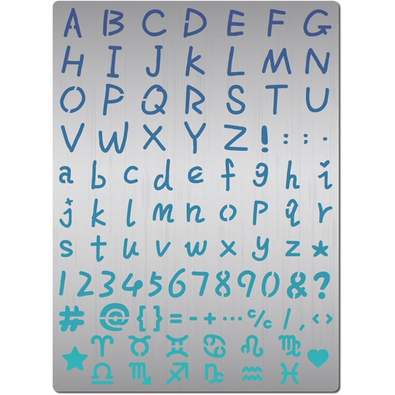 Letter Symbol Metal Stencil Initial Alabet Number Templates Stainless Steel Stencils for Engraving Wood Burning Pyrogray Lettering Journaling Painting Wood Wall Canvas Crafts 7.5x5.5in 1pc