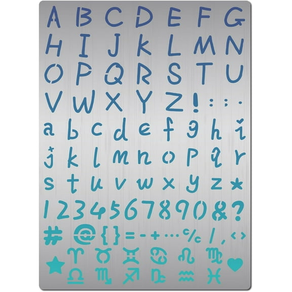 Letter Symbol Metal Stencil Initial Alphabet Number Templates Stainless Steel Stencils for Engraving Wood Burning Pyrography Lettering Journaling Painting Wood Wall Canvas Crafts 7.5x5.5in Silver
