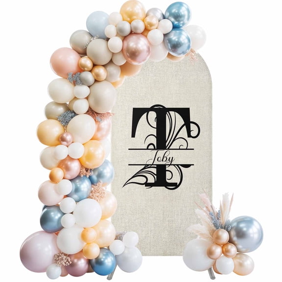 Letter T Arch Backdrop Cover 5x2.1 Ft, Spandex Wedding Arch Stand Cover, Monogram Words Round Top Stretch Fitted Background Covers for Birthday Ceremony Party Decor