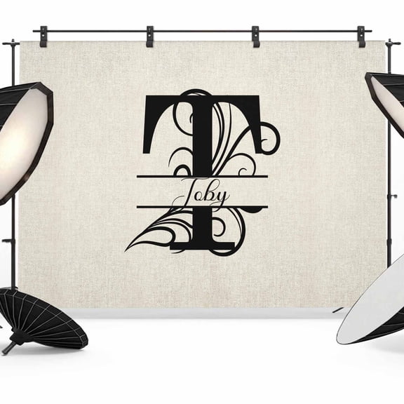 Letter T Backdrop for Photoshoot, Photography Photo Studio Background Wall Backdrop, Monogram Words Back Drop Banner Panel for Portraits Wedding Party Live Streaming Decor 12x8Ft