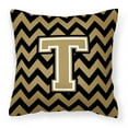 thumbnail image 1 of Letter T Chevron Black and Gold Fabric Decorative Pillow, 1 of 2